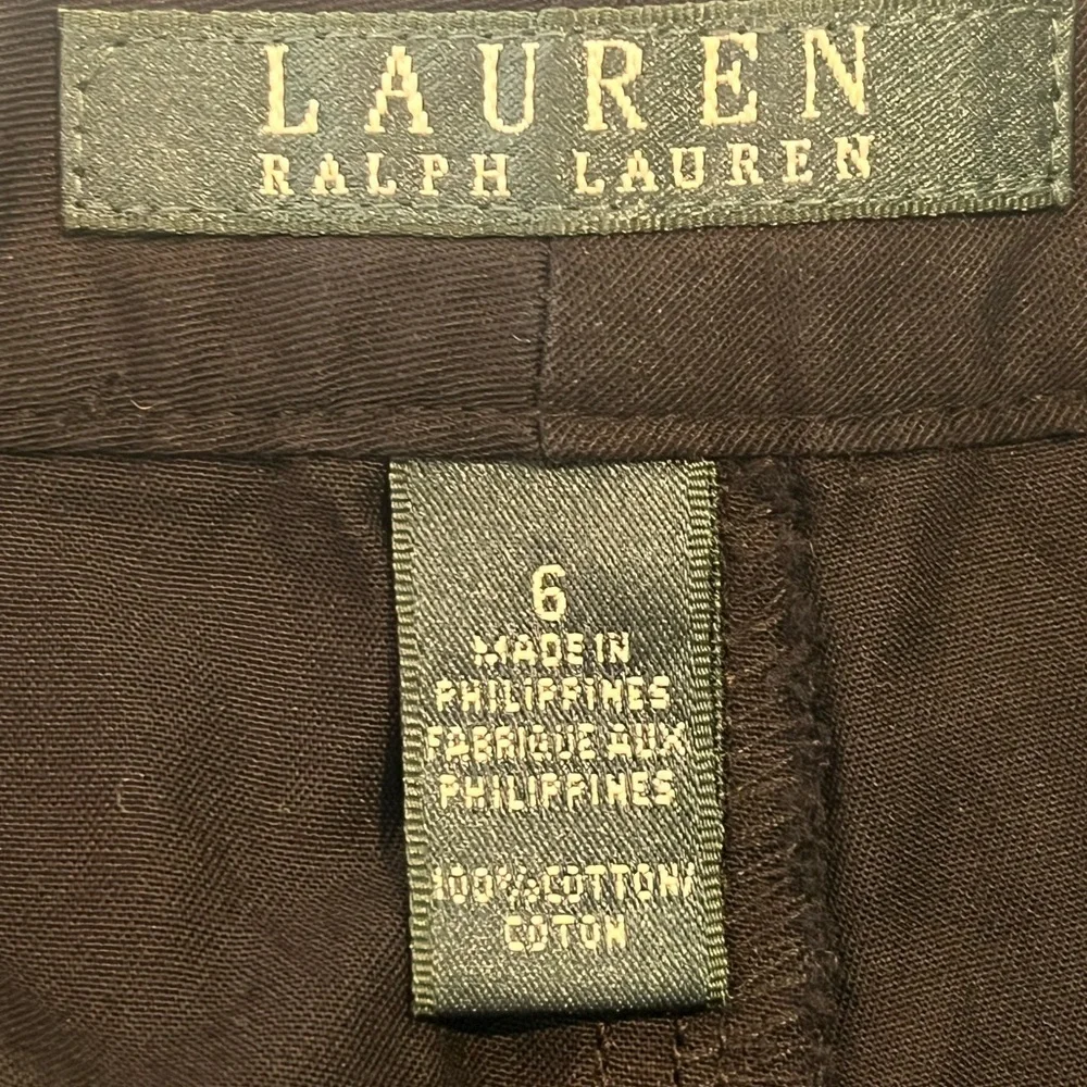 Ralph Lauren Size 6 Black Flat-Front Shorts Ring Belt 100% Cotton Quality Chic
